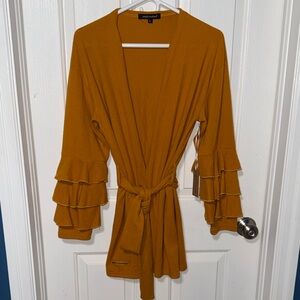 Simply Southern Mustard Yellow Ruffle Sleeve Cardigan